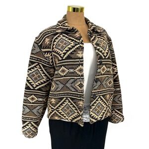 VTG 90s Chico's Design Jacket Sz 2 (L/XL) Cotton Tapestry Southwestern Geometric